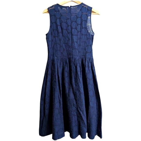French Connection fit and flare cotton Embroidered Eyelet navy midi dres… - Picture 5 of 16